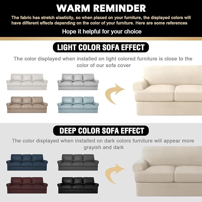 PrinceDeco T Cushion Sofa Slipcover 4 Pieces Sofa Covers for T Cushion Couch Soft Sofa Slip Covers Furniture Protector with 3 Individual T Shape Seat Covers (70"-88") Washable, Natural