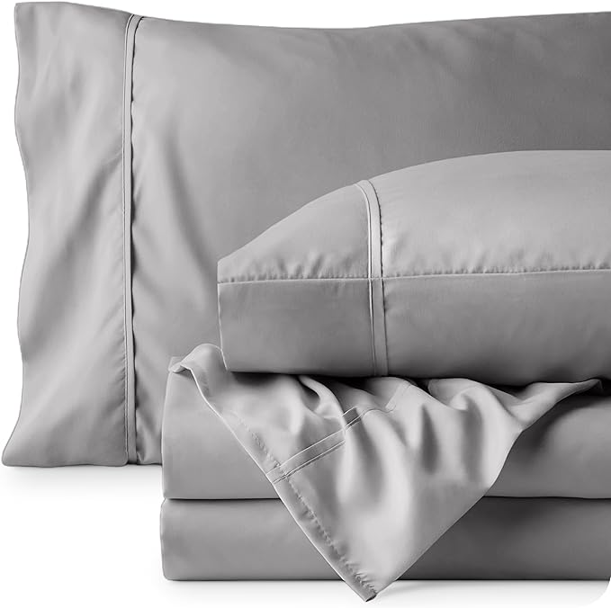 Bare Home Queen Sheet Set - 1800 Ultra-Soft Microfiber Queen Bed Sheets - Double Brushed - Deep Pockets - Easy Fit - 4 Piece Set - Bedding Sheets & Pillowcases (Queen, Light Grey)