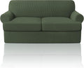 PrinceDeco T Cushion Loveseat Slipcover - 3 Pieces Sofa Cover for 2 Cushion Couch with 2 Individual T Shape Seat Covers Width Up to 76 Inch - Stretch, Machine Washable, Bronze Green