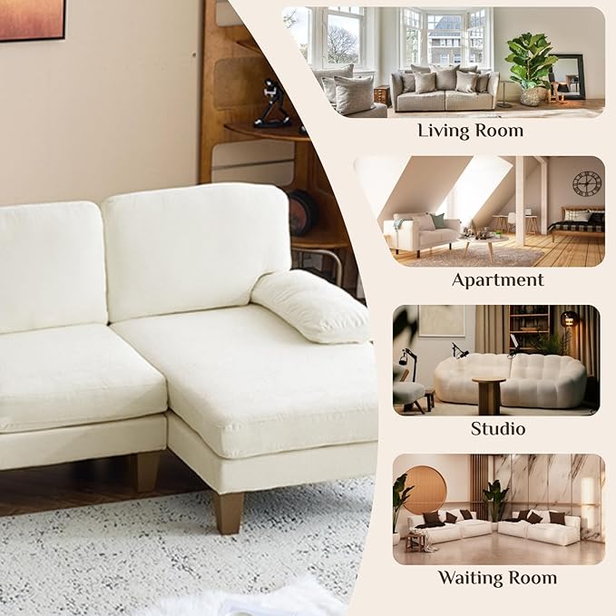 Karl home 111" Sectional Sofa U-Shaped 4-Seat Couch with Chaises Wood Grian Legs Chenille Fabric Upholstered for Living Room, Apartment, Office, Beige