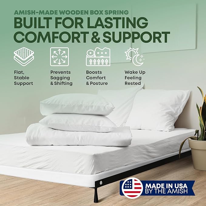 Greaton, 2.5” King Box Spring for King Bed – Amish-Made in The USA – Solid Wood Box Spring Mattress Foundation with Stable & Quiet Support – Flat-Packed & Easy Assembly – White