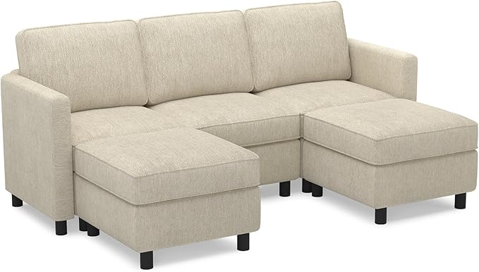 Belffin 84.3" 5 Seats U Shaped Couch Modular Sectional Sofa Washable Sectional Couches for Living Room Comfy Couches with Storage Seat Couch Sofas with Chaise,Beige