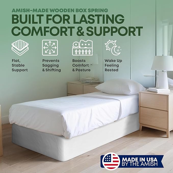 Greaton, 10” Twin XL Box Spring for Twin XL Size Bed – Amish-Made in The USA – Solid Wood Mattress Foundation with Stable & Quiet Support – Flat-Packed & Easy Assembly – White