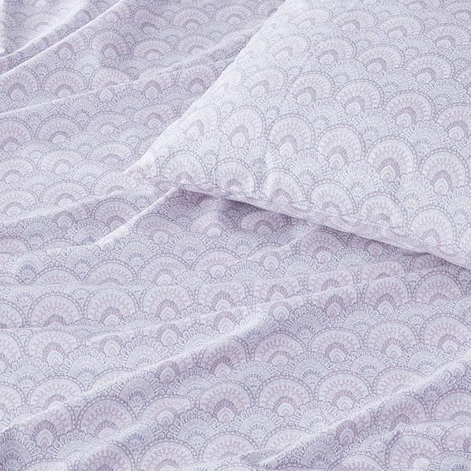 Comfort Spaces 100% Cotton Sheet Set Breathable, Lightweight, Soft with 14" Elastic Pocket Fits up to 16" Mattress, All Season Cozy Bedding, Matching Pillow Case, Queen Tabitha Purple 4 Piece