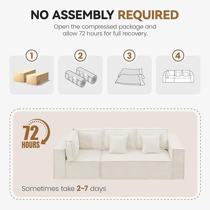 108'' Comfy Chenille Boneless Couch, Oversized Modular Sectional 3 Seater Sofa, Modern Deep Seat Corner Cloud Compressed Couch, No Assembly Sleeper Sofa with Chaise for Living Room, Beige