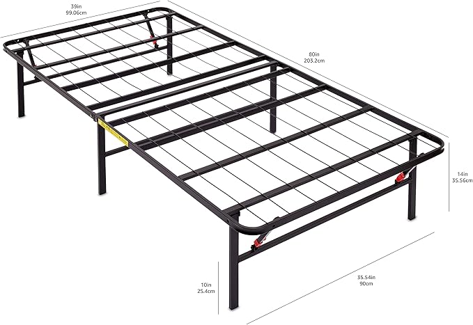 Amazon Basics Foldable Metal Platform Bed Frame with Tool-Free Setup, 14 Inches High, Storage Space, Sturdy Steel Frame, No Box Spring Needed, Twin XL, Black
