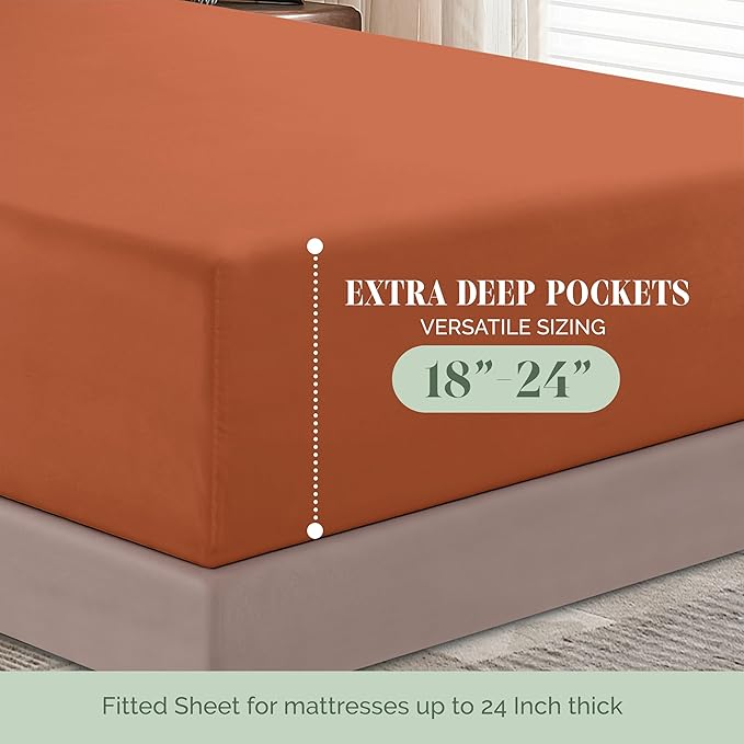Elegant Comfort 1500 Premium Hotel Quality 18-24 Inches Deep - Extra Deep Pocket Single Fitted Sheet for High Mattress, Luxury and Softest, Smart Pocket - Wrinkle Free, King, Coral
