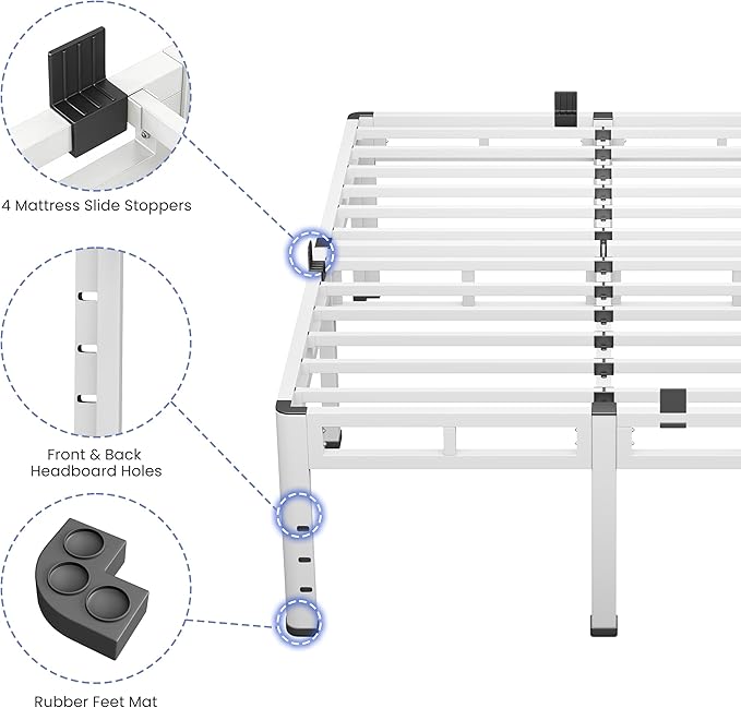 NKZ 24 Inch Queen Size Bed Frame, Metal Bed Frame & Box Spring 2 in 1 Platform with Round Corner Legs, 4000Lbs Heavy Duty Metal Frame, Mattress Slide Stopper, Headboard Hole, Noise-Free, Easy Assembly