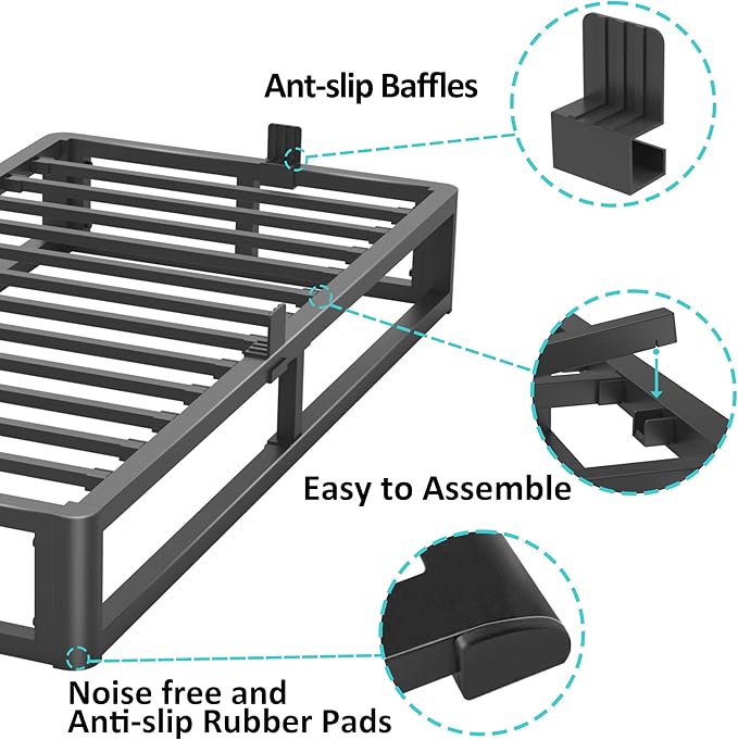 Firpeesy Upgrade Anti Bending and Round Corner Legs 10 inch Metal Twin Bed Frame 3500 LBS Heavy Steel Slats Support Platform Bed Frames No Box Spring Needed Platform Noise Free Easy Assembly