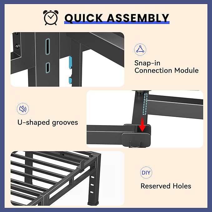 22 Inch Bed Frames Twin, Double Layer Heavy Duty Metal Platform Bedframe, Bed Frames with Headboard Holes, Round Corner Legs, No Box Spring Needed, Easy Assembly