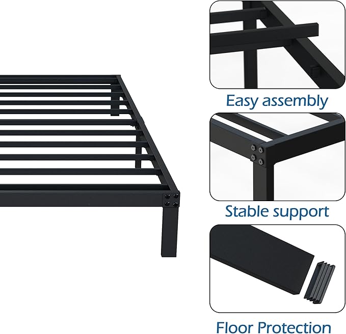 DiaOutro 9 Inch Twin Bed Frames Heavy Duty Low Profile Metal Platform No Box Spring Needed Mattress Foundation, Easy to Assembly, Noise Free, Black
