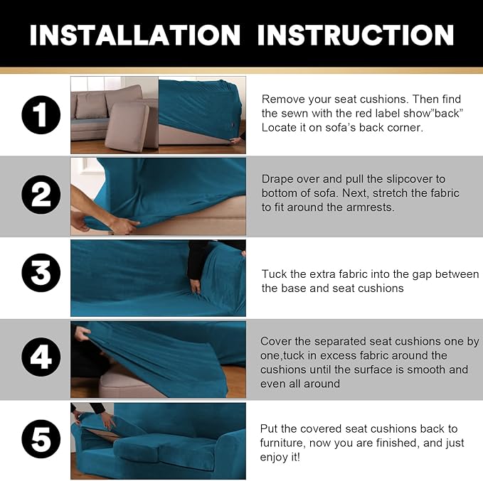PrinceDeco Couch Cover Velvet Plush Sofa Covers for 2 Cushion Couch Width Up to 90 Inch Washable Furniture Protector Pet Friendly No Slip Sofa Slipcover(Medium-Large, Deep Teal)