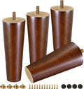 FoDau770 Brown Rubber Wood Furniture Legs 7 Inches, Straight Tapered Wood Feet Mid Century Sofa Legs Set of 4, 5/16" UNC Furniture Feet Replacement Parts for Cabinet Couch Dresser Chair Ottoman Table