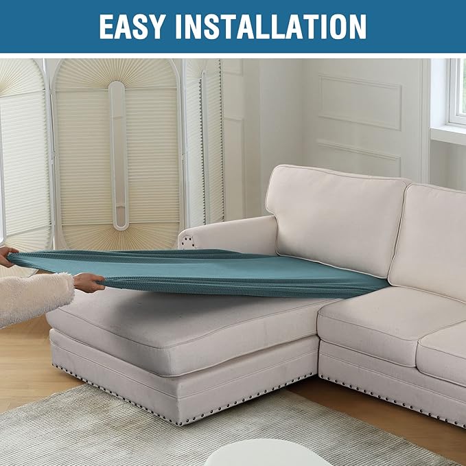 H.VERSAILTEX Sectional Couch Covers 1 Piece Chaise Slipcover L Shape Separate Cushion Couch Cover for Both Left/Right Sectional Couch (Seat Only: 1 Chaises, Storm Blue)