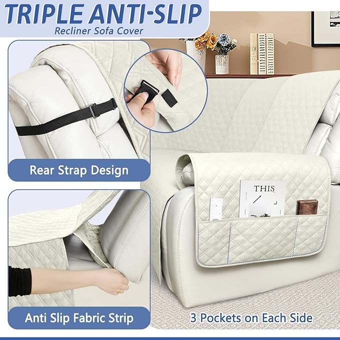 Arfntevss Recliner Sectional Couch Covers 1OO% Waterproof L Shape Sofa Cover for Reclining L Shaped Sectional Slipcover Dog Washable Corner Non Slip Protector (5 Seater with 1 Console, Cream White)