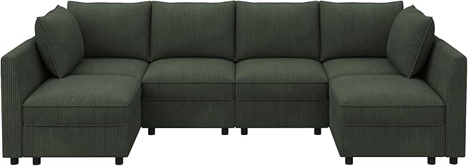 HONBAY Modular Sectional Sofa Couch with Storage, Modern U Shaped Sectional Sofa, Convertible Sectional Couch for Living Room - Green