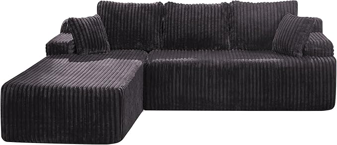 Modular Sectional Sofa Couches L-Shape Couch 3 Seat Modular Sofa Memory Foam Sectional Couches for Living Room, Cloud Couch with Oversized Chaise (Grey Stripe, 98" Left Facing Chaise)