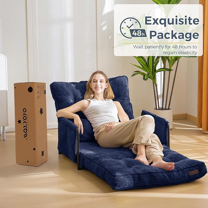 MAXYOYO Adjustable Floor Sofa Couch with Pillow, Multi-Functional Bean Bag Bed, 5-Position Foldable Lazy Sofa Sleeper Bed with Armrest, Versatile Floor Seating for Reading Gaming, Navy, Single