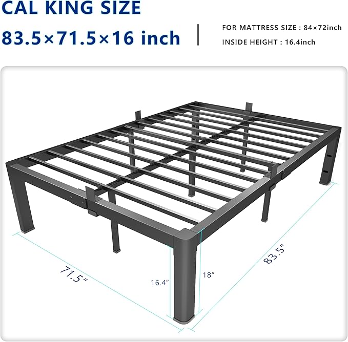 yookare 18 Inch Cal King Metal Platform Bed Frame with Round Corner and Mattress Retainers, 3500lbs Heavy Duty Steel Slats Support, No Box Spring Needed, Easy Assembly, Noise Free
