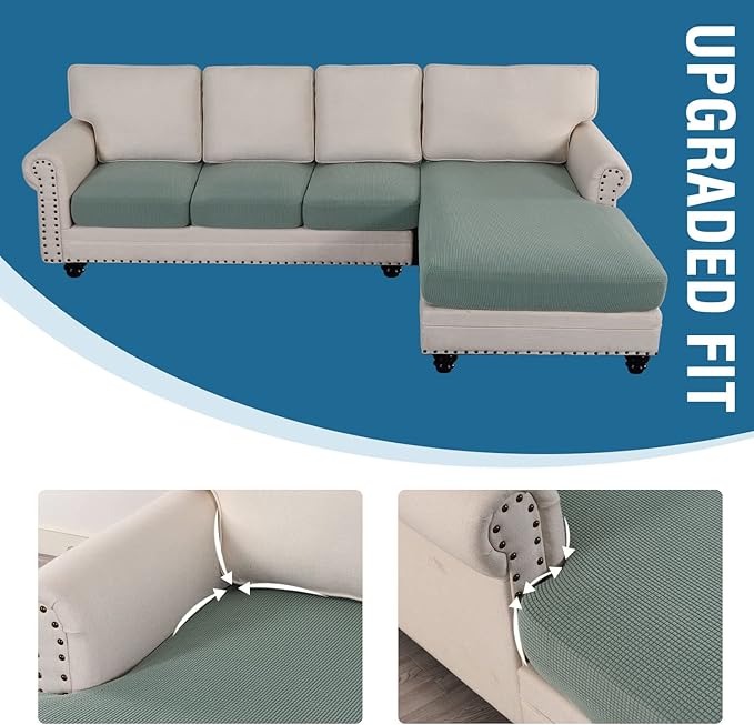 H.VERSAILTEX Sectional Couch Covers 4 Pieces Sofa Seat Cushion Covers L Shape Separate Cushion Couch Chaise Cover for Both Left/Right Sectional Couch (Seat Only: 1 Chaise + 3 Sofa, Sage)