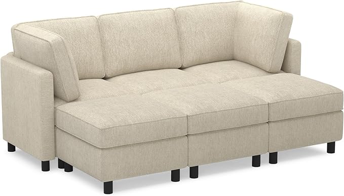 Belffin 84.3" Modular Sectional Sofa 6 Seats Sleeper Sofa Washable Sectional Couches for Living Room Comfy Couches with Storage Seat Couch Sofas with Chaise,Beige
