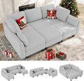 Sectional Sleeper Sofa, 6 Seaters Modular Sleeper Sofa Couch, Comfy Sectionals Couches Bed, Convertible Sofas with Ottomans, Modular Sectional Couches for Living Room, Light Grey