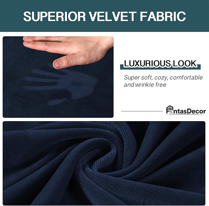 FantasDecor 2 Piece Chair Sofa Covers Velvet for Living Room Slipcovers with Individual Cushion Elastic Furniture Protector for Pets, Machine Washable (Armchair, Navy)