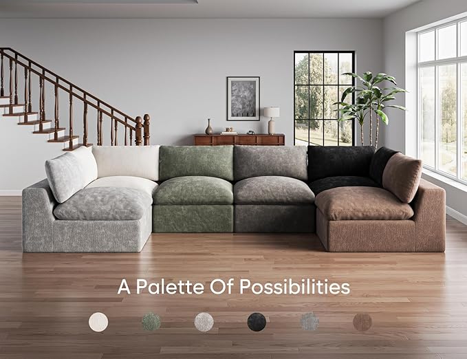 120" Cloud Sectional Couch | Oversize Boneless Couches for Living Room | 4 Seater L-Shape Sofa | Light Grey