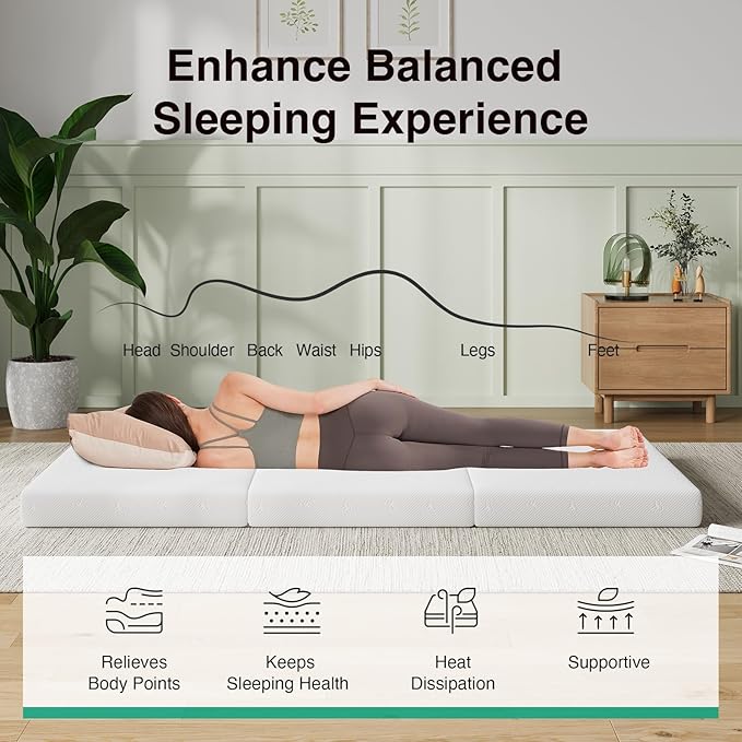 Novilla Foldable Mattress, Full Size Comfort Foam Trifold Mattress with Cloud Design Cover, 4 Inch Folding Mattress for Back Pain Relief, Suitable for Camping, RV Travel, 75"x54"x4"