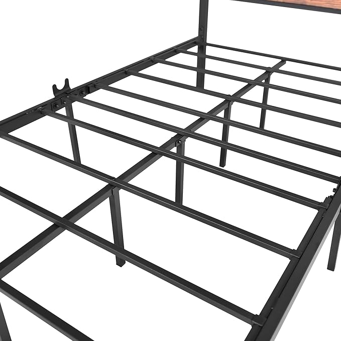BOFENG Twin Size Bed Frame with Vintage Wood Headboard Farmhouse Bed,Heavy Duty Metal Platform Bed Frames No Box Spring Needed,Firm Mattress Foundation Steel Slat Support Easy Assembly(Brown)