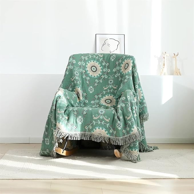 Boho Throw Blanket for Bed 100% Cotton Ultra Soft Rustic Quilt Spring Blanket Floral Printed Farmhouse Decor Bed Blankets,60"x80" All Season Rustic Throw for Sofa Couch Chair