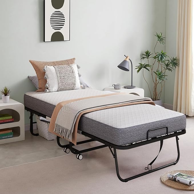 Espsilto Folding Bed with Mattress, 75" x 31" Roll Away Bed for Adults, Cot Size Fold up Portable Foldable Mattress for Guest
