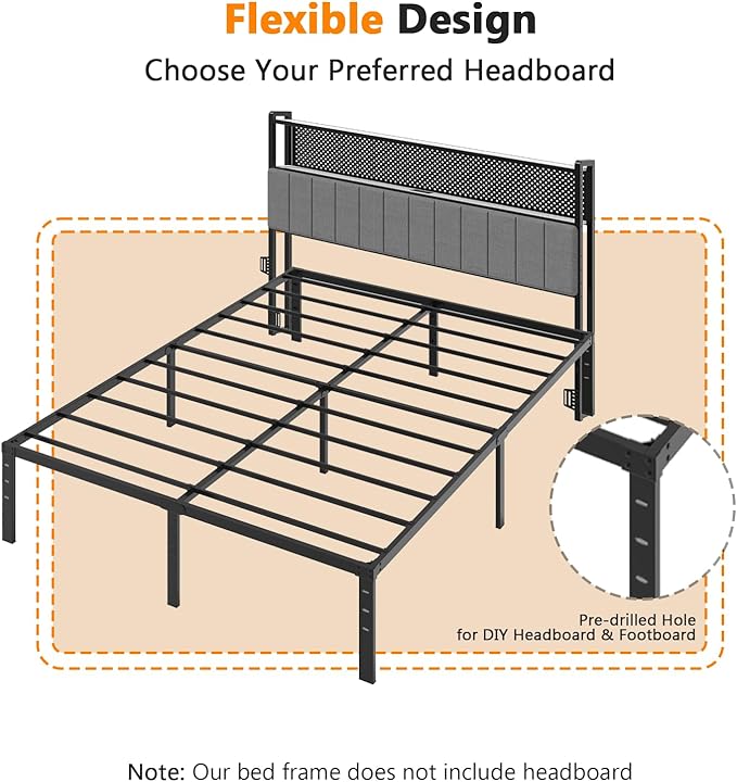 VINGLI 14 Inch King Bed Frame, Heavy Duty Metal Platform - No Box Spring Needed,Reinforced Steel Slats, Noise-Free, Easy Assembly, Ample Underbed Storage, Black