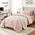 CozyLux Twin Comforter Set with Sheets Blush Pink, 5 Pieces Bed in a Bag, Pink Comforter Twin Size, All Season Bedding Set with Stitch Quilted Comforter, Flat Sheet, Fitted Sheet, Pillowcases