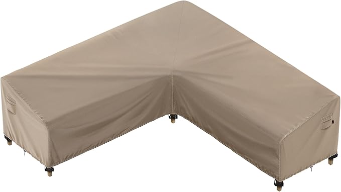 iBirdie Outdoor Sectional Cover fit 100 x 100 inch, 99 x 98, 97 x 96 L-Shaped Patio Sofa Waterproof Weatherproof 600D Heavy Duty Garden Furniture Cover for Outside L Shape Couch, Brown