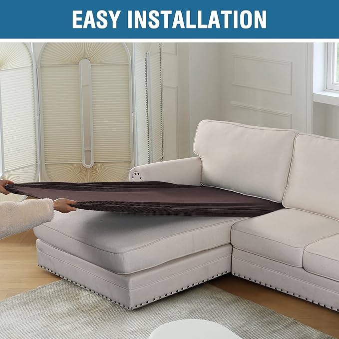 H.VERSAILTEX Sectional Couch Covers 1 Piece Chaise Slipcover L Shape Separate Cushion Couch Cover for Both Left/Right Sectional Couch (Seat Only: 1 Chaises, Chocolate)