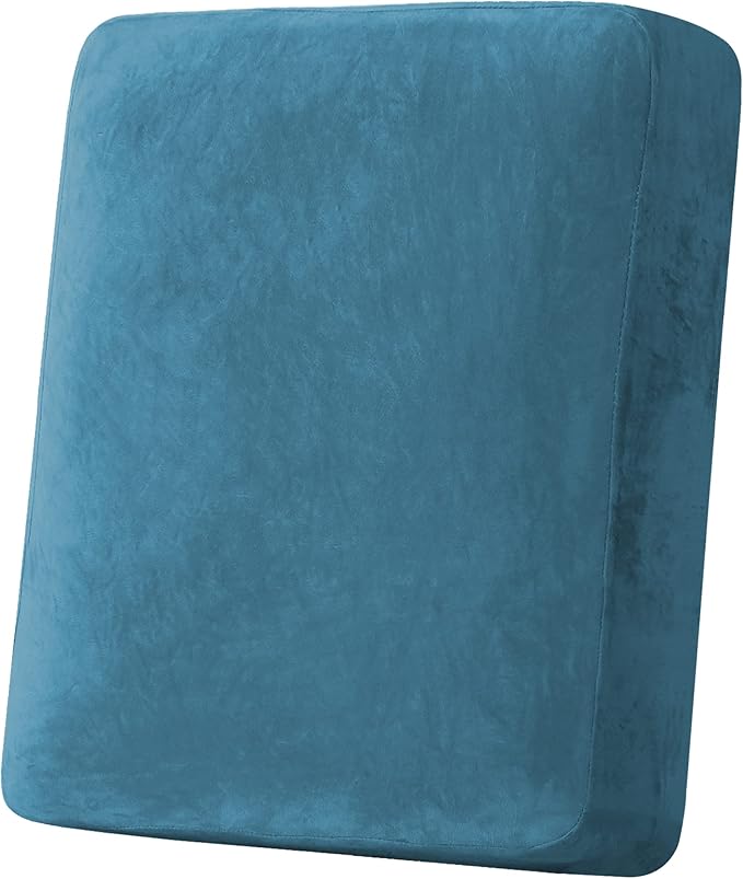 H.VERSAILTEX Velvet Stretch Couch Cushion Cover Plush Cushion Slipcover for Chair Cushion Furniture Protector Seat Cushion Sofa Cover (1 Piece Armchair Cushion Covers, Peacock Blue)