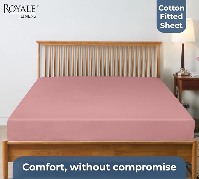 Royale Linens 100% Organic Cotton Fitted Sheet - Percale Weave - Super Soft Deep Pocket Bottom Sheets - Pink Elastic Sheet Queen Size - Queen Fitted Sheets Only - (60"x80"+15", Pink)