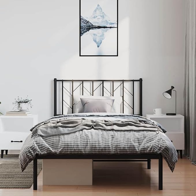 Gecheer Bed Frame Black Powder-Coated Steel Single Bed Frame, Bed Frame, Heavy Duty Strong Support Slats, Storage Space Under Base, Easy to Assemble, YHSZJ-374432US