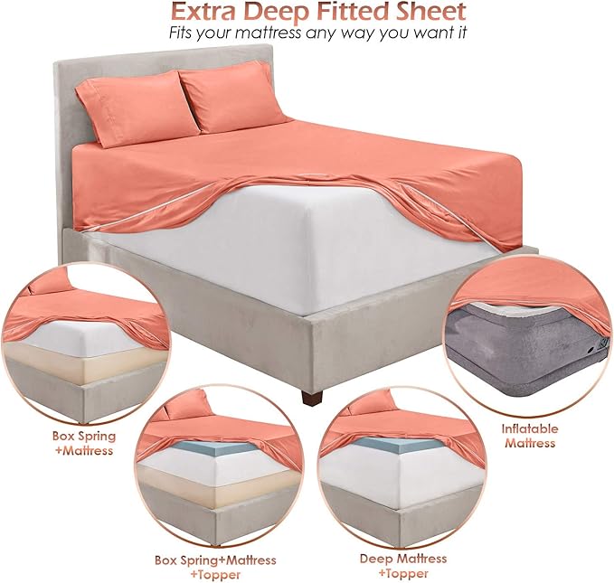 Hearth & Harbor Extra Deep Pocket Sheets - Fits Mattress 18-24 Inches Deep - Extra Deep Pocket California King Size - 6 Piece Cal King Sheets - Cal King, Misty Rose