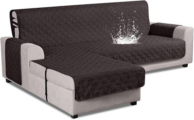 VANSOFY Upgraded Sectional Couch Covers 100% Waterproof L Shaped Sofa Slipcover Reversible Chaise Lounge Cover for Sectional Sofa Furniture Protector Cover for Pets Dog Cat(Small, Chocolate)