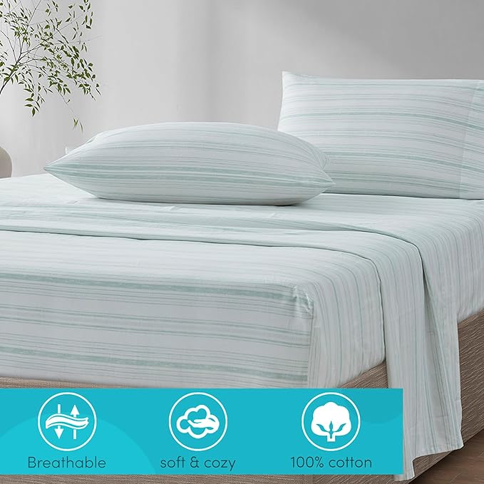 Comfort Spaces 100% Cotton Sheet Set Breathable, Lightweight, Soft with 12" Elastic Pocket Fits up to 14" Mattress, All Season Cozy Bedding, Matching Pillow Case, Twin XL Good Vibes 3 Piece