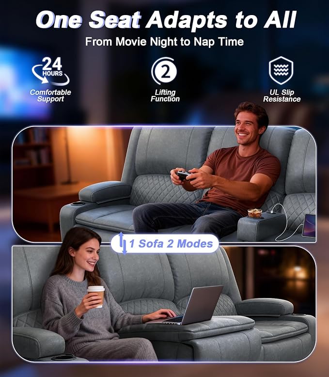 Power Loveseat Recliner Sofa, Removable Armrest 3 Seats Power Reclining Loveseat with Remote Liftable Console, Wall Hugger RV Theater Seating with Storage & USB & RGB (PU, Grey)