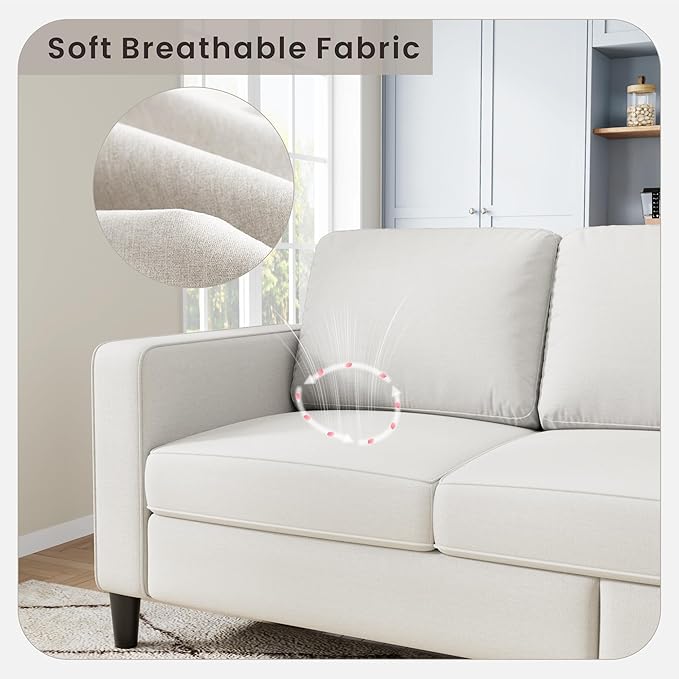 Sectional Sofa and Couches for Living Room, 78'' Beige 3 Seat L-Shaped Couch with Movable Ottoman, Comfy Linen Convertible Sectionals Sofas with Chaise for Apartment, Dorm, Small Space