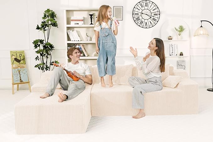 HABUTWAY 101'' Modular Sectional Sofa Cloud Couch with Deep Seat, Modern L-Shaped Convertible Couches Upholstered Couch with Chaise for Living Room Bedroom(Beige, Left-Facing Chaise)