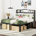 Queen Bed Frame with Headboard Queen Size Bed Frame 14 Inch Tall Metal Beds with Charging Station and Storage,Black Platform Bed Frames no Box Spring Needed,Anti-Sliding(14 Inch, Queen)