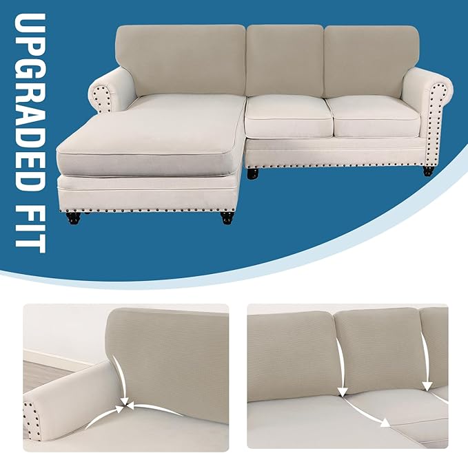 H.VERSAILTEX Backrest Cushion Covers Sectional Couch Back Cushion Covers for Sectional Sofa Set for Both Left/Right Couch (Back Only: 1 Chaise + 2 Sofa, Island Fossi)
