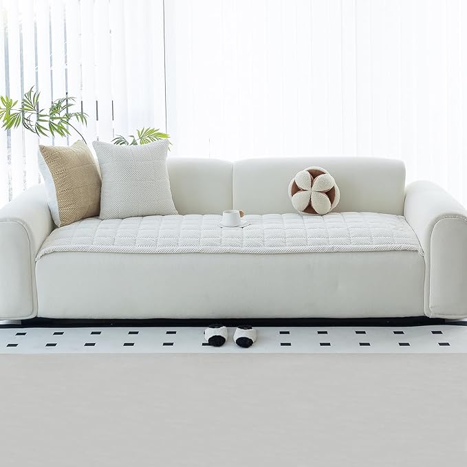 Sofa Couch Cover, Sofa Covers Washable for Dogs, Non-Slip Couch Covers for Sectional Sofa, Sofa Slipcovers for All Seasons Furniture Protector for L Shaped(Beige White, 27"x 83")