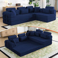 Boneless Sectional for Small Spaces, 106” L Shaped Couch from Two 70.87” Modules, Reconfigures to 141.7” Straight Sofa, Corduroy Compressed Couch in a Box with Headrest Back Pillows, Dark Blue