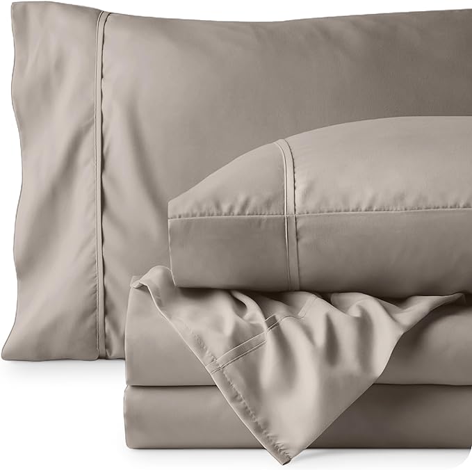 Bare Home Queen Sheet Set - 1800 Ultra-Soft Microfiber Queen Bed Sheets - Double Brushed - Deep Pockets - Easy Fit - 4 Piece Set - Bedding Sheets & Pillowcases (Queen, Khaki)